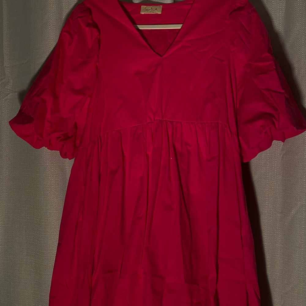 Vibrant Pink V-Neck Dress from Italy